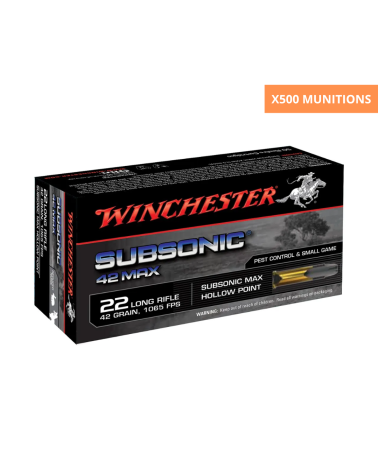 Boite de 500 cartouches Winchester .22LR Subsonic 42 grains Hollow Point pour tir discret et precision subsonique