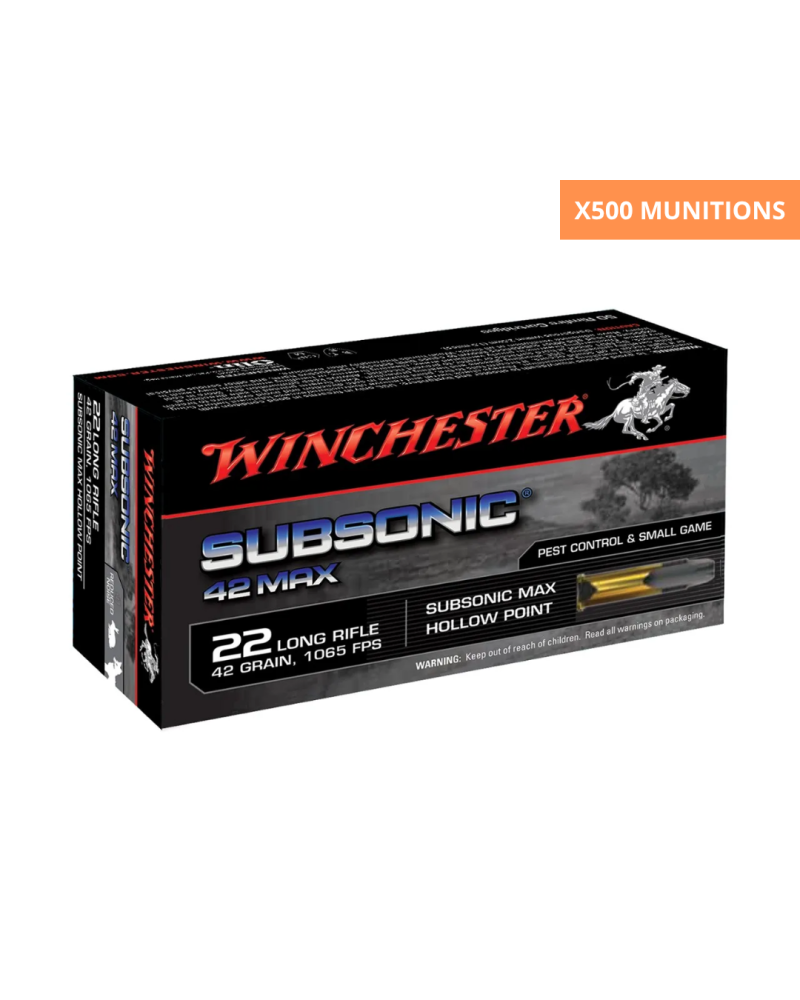 Boite de 500 cartouches Winchester .22LR Subsonic 42 grains Hollow Point pour tir discret et precision subsonique