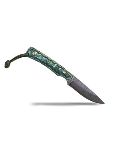 Couteau Wildsteer Troll Pakawood bleu lame 8,5 cm acier Sandvik 14C28N stonewash avec etui Kydex