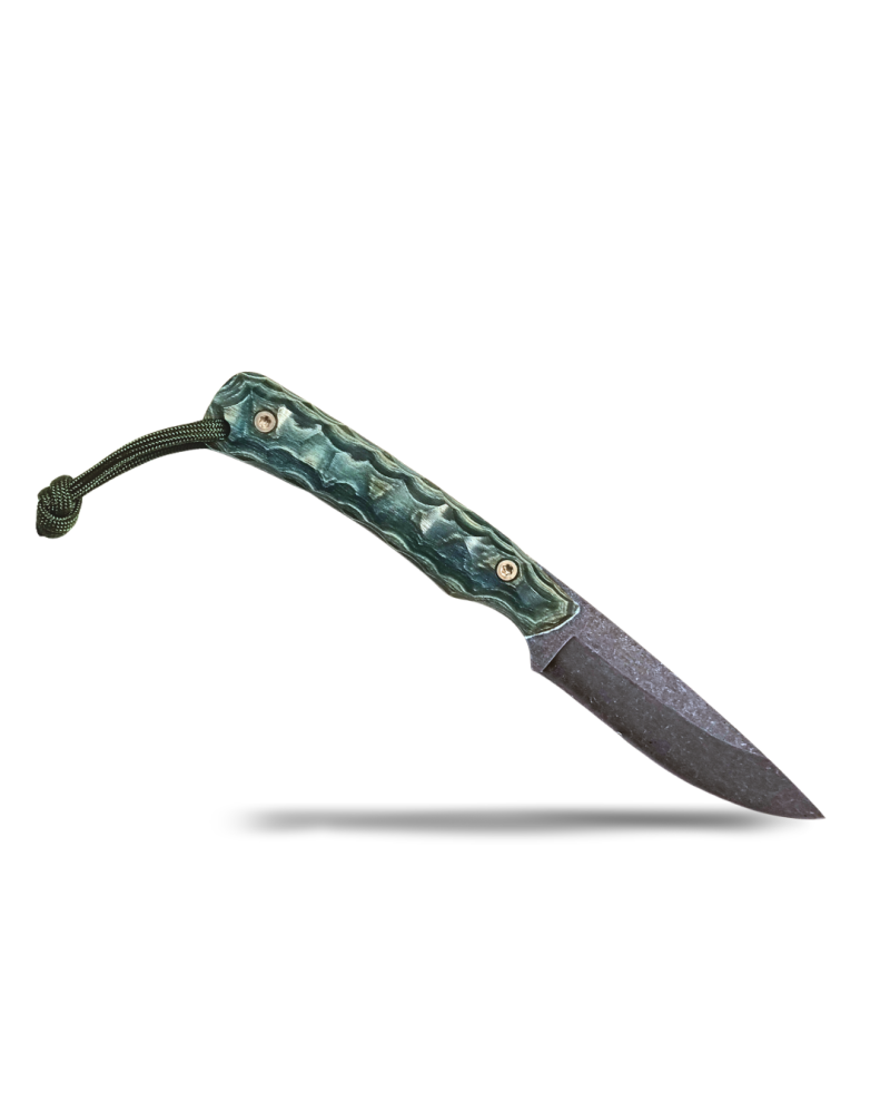 Couteau Wildsteer Troll Pakawood bleu lame 8,5 cm acier Sandvik 14C28N stonewash avec etui Kydex