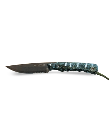 Couteau Wildsteer Troll Pakawood bleu lame 8,5 cm acier Sandvik 14C28N stonewash avec etui Kydex