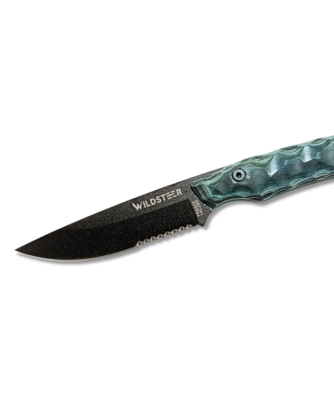 Couteau Wildsteer Troll Pakawood bleu lame noire 8,5 cm acier 14C28N Sandvik avec etui Kydex