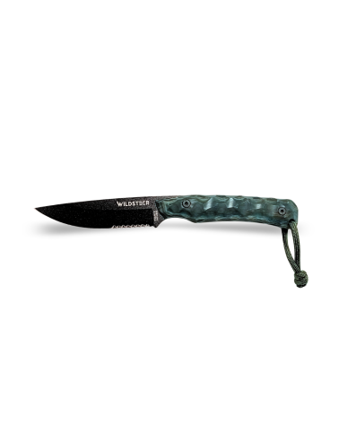 Couteau Wildsteer Troll Pakawood bleu lame noire 8,5 cm acier 14C28N Sandvik avec etui Kydex