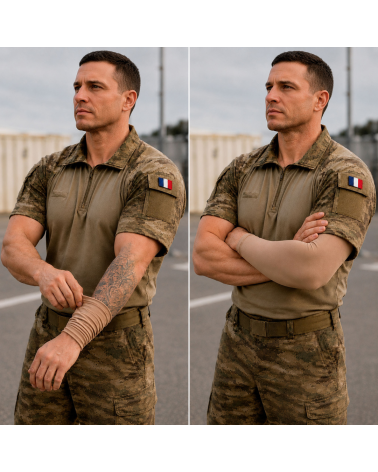 Paire de manchettes couvre tatouages beige Patrol Equipement respirantes avec bandes silicone anti derapantes