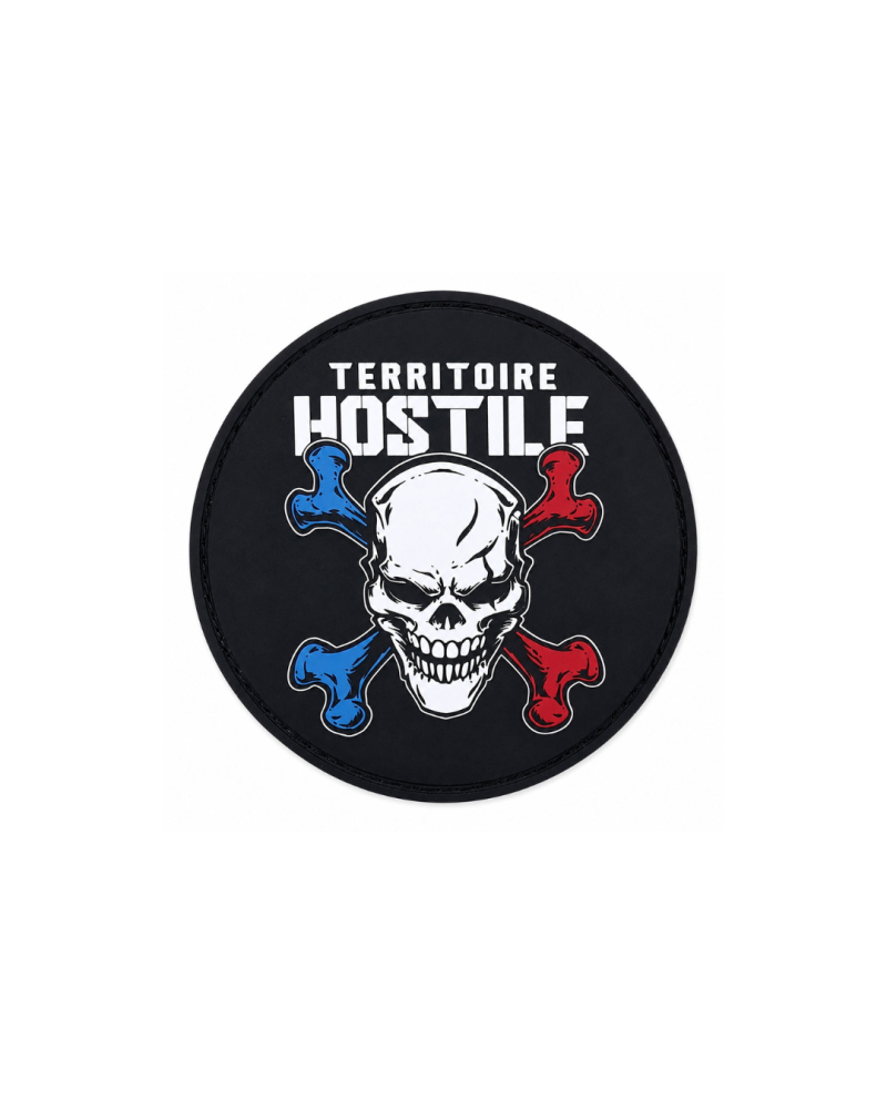 Patch rubber rond Opex Design N°03 Territoire Hostile avec fixation velcro pour équipement tactique et militaire
