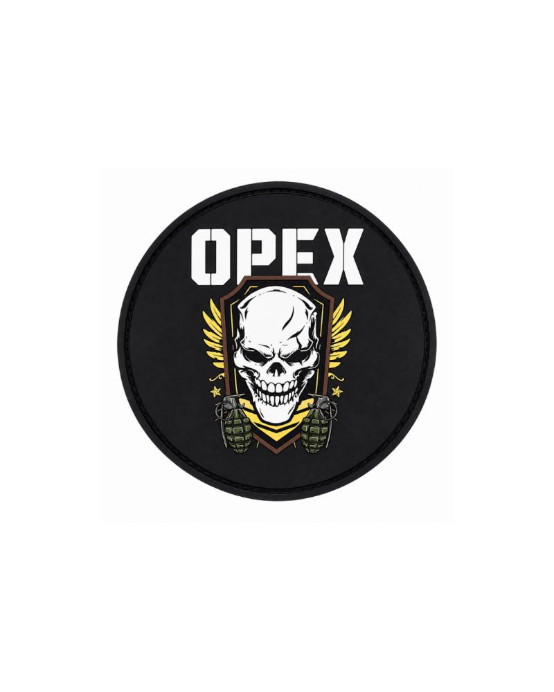 Patch rubber rond Opex Design N°02 avec fixation velcro pour équipement tactique sac veste et porte plaques