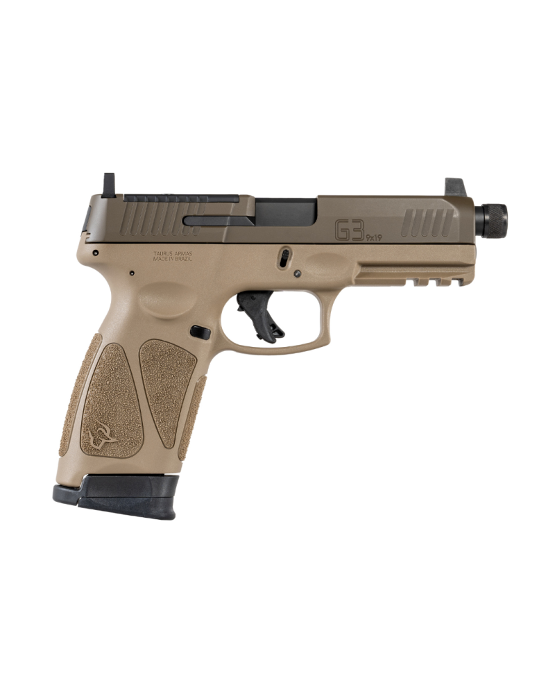 Pistolet Taurus G3 Tactical FDE calibre 9x19 avec canon filete optic ready et rail Picatinny pour tir sportif et tactique