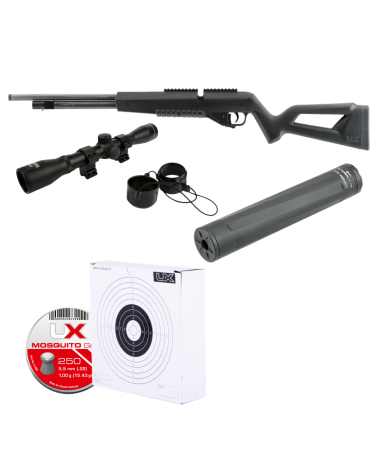 Pack complet carabine Iconix PCP calibre 5.5 mm 16 joules avec lunette de visée, modérateur de son, plombs et cibles