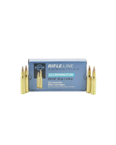 Boîte de 20 cartouches Partizan calibre 222 Remington avec balle FMJ BT de 55 grains, douilles en laiton