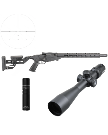 Pack Ruger Precision Rimfire calibre 22 LR avec lunette Vector Optics Veyron 6-24x44 FFP, silencieux Rimfire