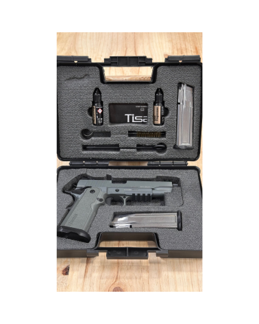 Pistolet Tisas 2011 Bull Barrel Night Stalker OR calibre 9x19 avec finition Cerakote Platinium Grey, canon fileté