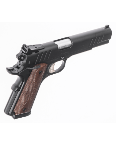 Pistolet Tanfoglio FT 1911 calibre 45 ACP avec carcasse acier, canon Match de 127 mm, plaquettes en noyer