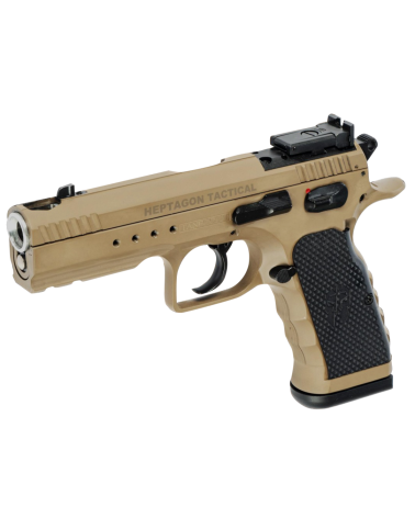 Pistolet Tanfoglio Heptagon Tactical calibre 9x19 avec canon bull barrel Lothar Walther compensé Reverse Crowning