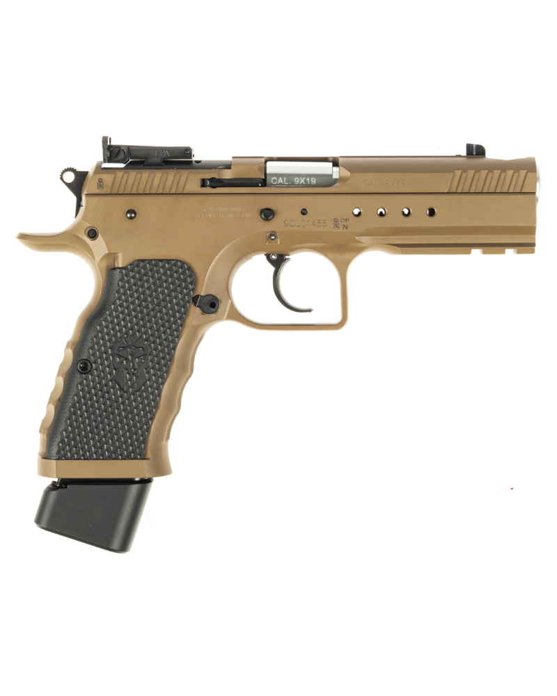Pistolet Tanfoglio Heptagon Tactical calibre 9x19 avec canon bull barrel Lothar Walther compensé Reverse Crowning