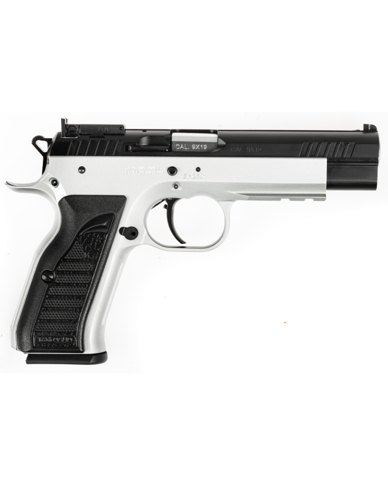 Pistolet Tanfoglio Match Pro 9x19 version 2026 noir avec carcasse acier, canon polygonal Bull Barrel Lothar Walther de 127 mm