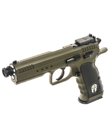 Pistolet Tanfoglio Tactical Pro 9x19 Green 2026 avec culasse Optic Ready, interface multidot, canon Match Polygonal Bull Barrel
