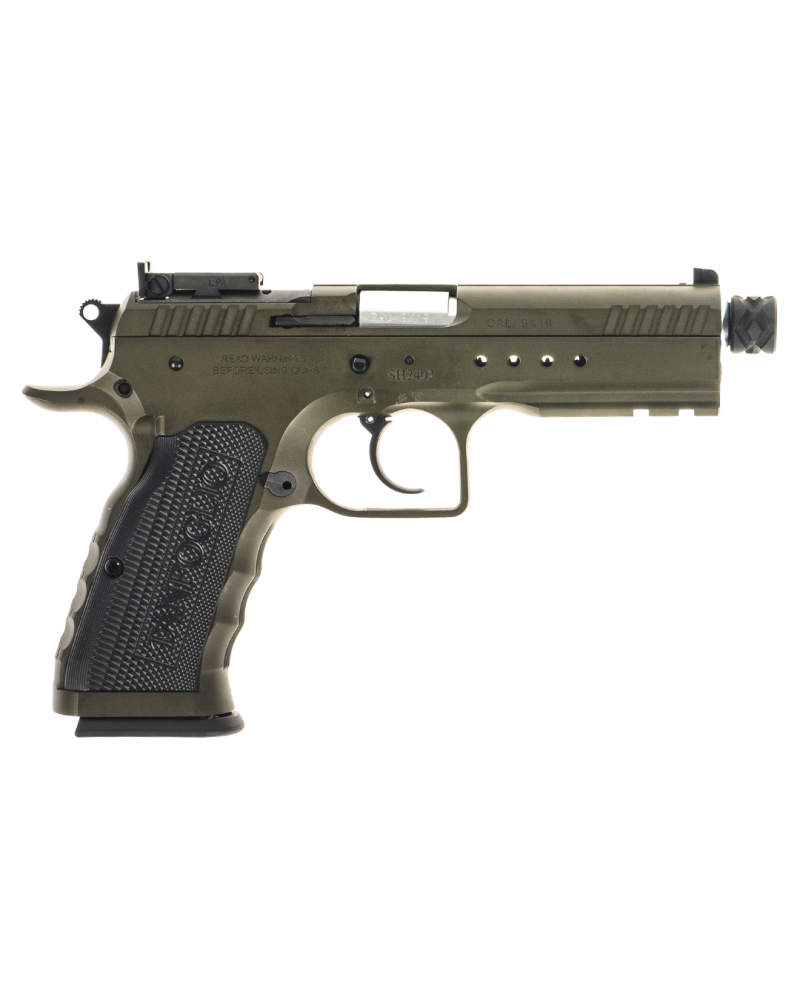 Pistolet Tanfoglio Tactical Pro 9x19 Green 2026 avec culasse Optic Ready, interface multidot, canon Match Polygonal Bull Barrel