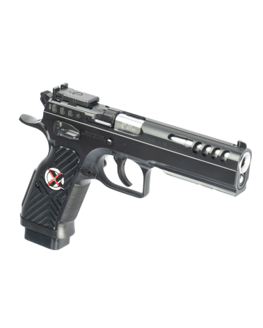 Pistolet Tanfoglio Stock Master Xtreme Optic 9x19 Black cerakote noir avec canon Bull Barrel polygonal reverse cutting
