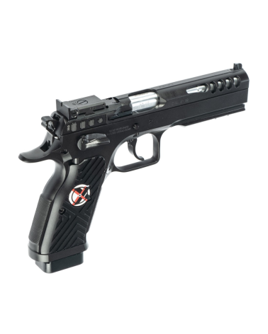 Pistolet Tanfoglio Stock Master Xtreme Optic 9x19 Black cerakote noir avec canon Bull Barrel polygonal reverse cutting
