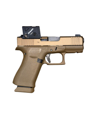 Pistolet Glock 43X Coyote A Cut COA calibre 9x19 avec viseur Aimpoint COA, plateforme slimline compacte