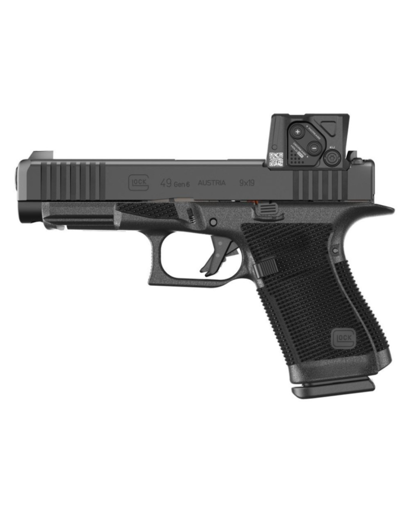 Pistolet Glock 49 Gen 6 A Cut calibre 9x19 avec viseur Aimpoint COA, plateforme crossover à culasse longue