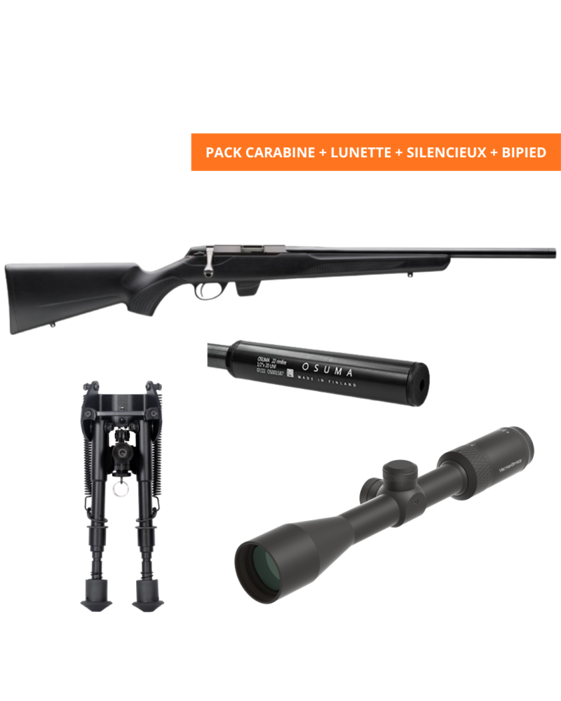 Pack Tikka T1x MTR calibre .22 Long Rifle avec canon de 20 pouces, lunette 3-9x40 Mil, modérateur de son Osuma 1/2x20 UNF