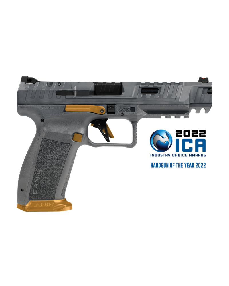 Pistolet Canik SFx Rival Grey calibre 9x19 avec canon Match de 5 pouces, détente aluminium haute performance