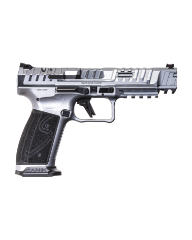 Pistolet Canik SFx Rival S Chrome 9x19 en acier forgé avec finition chrome, canon Match 5 pouces