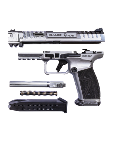 Pistolet Canik SFx Rival S Chrome 9x19 en acier forgé avec finition chrome, canon Match 5 pouces