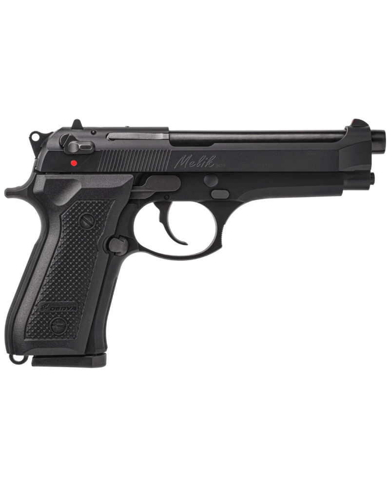 Pistolet Derya Melik C401 noir calibre 9x19 mm avec carcasse aluminium, culasse acier, capacité 17 coups, sécurité ambidextre