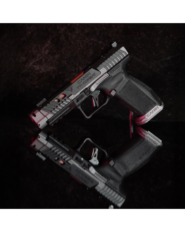 Pistolet Canik TTI Combat Smoke 9x19 développé avec Taran Tactical Innovation, carcasse polymère, compensateur breveté