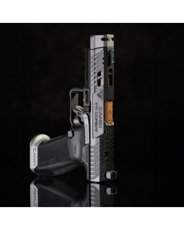 Pistolet Canik TTI Combat Smoke 9x19 développé avec Taran Tactical Innovation, carcasse polymère, compensateur breveté
