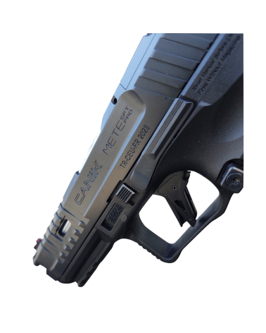 Pistolet Canik METE SFT PRO EU Black calibre 9x19 avec culasse Optic Ready, détente droite 90°, hausse fibre optique
