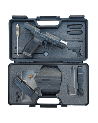 Pistolet Canik METE SFT PRO EU Black calibre 9x19 avec culasse Optic Ready, détente droite 90°, hausse fibre optique