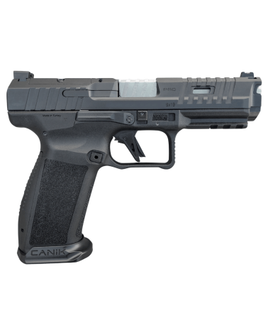 Pistolet Canik METE SFT PRO EU Black calibre 9x19 avec culasse Optic Ready, détente droite 90°, hausse fibre optique