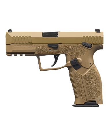 Pistolet FN HiPer FDE calibre 9x19 mm de FN Herstal avec carcasse composite Flat Dark Earth, poignée ambidextre texturée