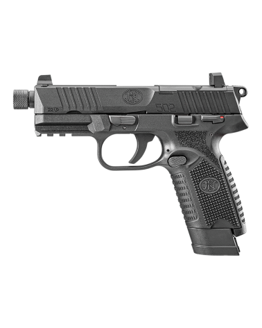 Pistolet FN 502T Noir calibre .22 LR FN Herstal avec canon fileté 1/2x28 UNF, carcasse composite texturée, détente SF3
