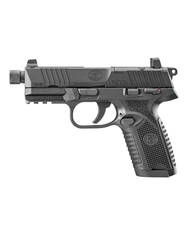 Pistolet FN 502T Noir calibre .22 LR FN Herstal avec canon fileté 1/2x28 UNF, carcasse composite texturée, détente SF3