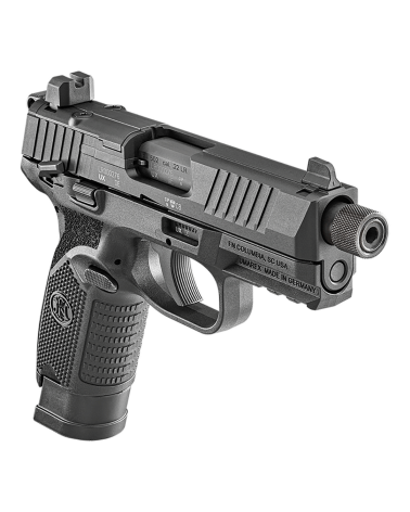 Pistolet FN 502T Noir calibre .22 LR FN Herstal avec canon fileté 1/2x28 UNF, carcasse composite texturée, détente SF3