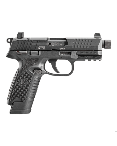 Pistolet FN 502T Noir calibre .22 LR FN Herstal avec canon fileté 1/2x28 UNF, carcasse composite texturée, détente SF3