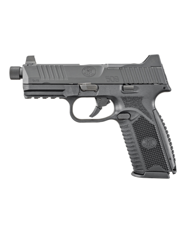 Pistolet FN 509T BI NMS Noir calibre 9mm Luger de FN Herstal avec carcasse composite noire, canon fileté 1/2x28 UNF