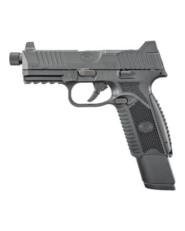 Pistolet FN 509T BI NMS Noir calibre 9mm Luger de FN Herstal avec carcasse composite noire, canon fileté 1/2x28 UNF