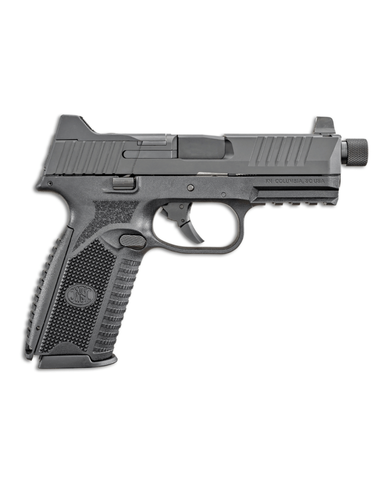 Pistolet FN 509T BI NMS Noir calibre 9mm Luger de FN Herstal avec carcasse composite noire, canon fileté 1/2x28 UNF