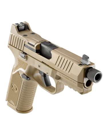 Pistolet FN 509T BI NMS FDE calibre 9mm Luger de FN Herstal avec carcasse composite Flat Dark Earth, canon fileté 1/2x28 UNF