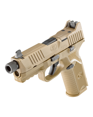 Pistolet FN 509T BI NMS FDE calibre 9mm Luger de FN Herstal avec carcasse composite Flat Dark Earth, canon fileté 1/2x28 UNF