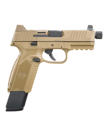 Pistolet FN 509T BI NMS FDE calibre 9mm Luger de FN Herstal avec carcasse composite Flat Dark Earth, canon fileté 1/2x28 UNF