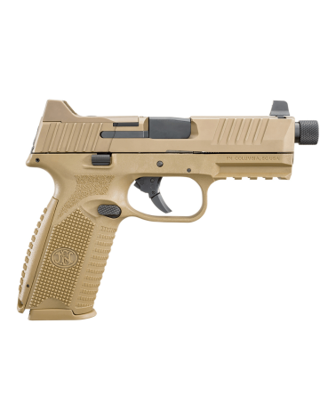 Pistolet FN 509T BI NMS FDE calibre 9mm Luger de FN Herstal avec carcasse composite Flat Dark Earth, canon fileté 1/2x28 UNF
