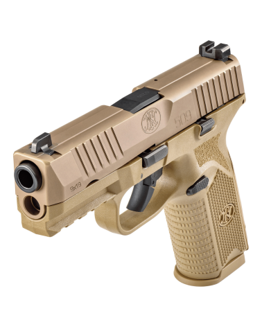 Pistolet FN 509 NMS FDE calibre 9mm Luger de FN Herstal avec carcasse composite Flat Dark Earth, détente Super Feather 3