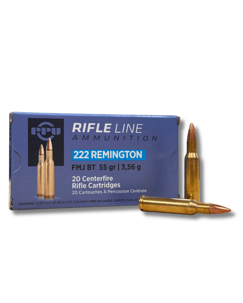 Boîte de 20 cartouches Partizan calibre 222 Remington avec balle FMJ BT de 55 grains, douilles en laiton
