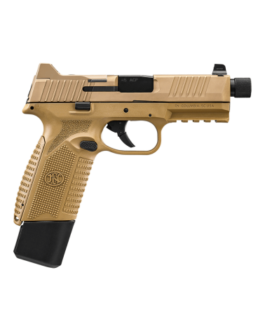 Pistolet FN 545T BI NMS FDE calibre .45 ACP de FN Herstal avec carcasse composite Flat Dark Earth, canon fileté 0.578x28 UNF